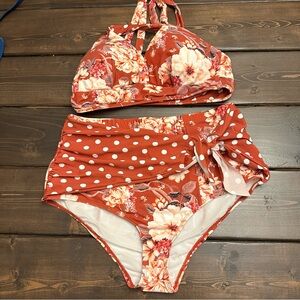Torrid Swim Bikini Set Size 0 Large 12 Reversible Top Floral Polkadot NEW